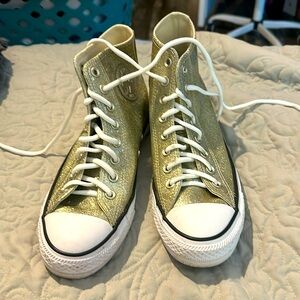 Converse all star chuck Taylor Womens size 9 shoes gold sparkle high top sneaker